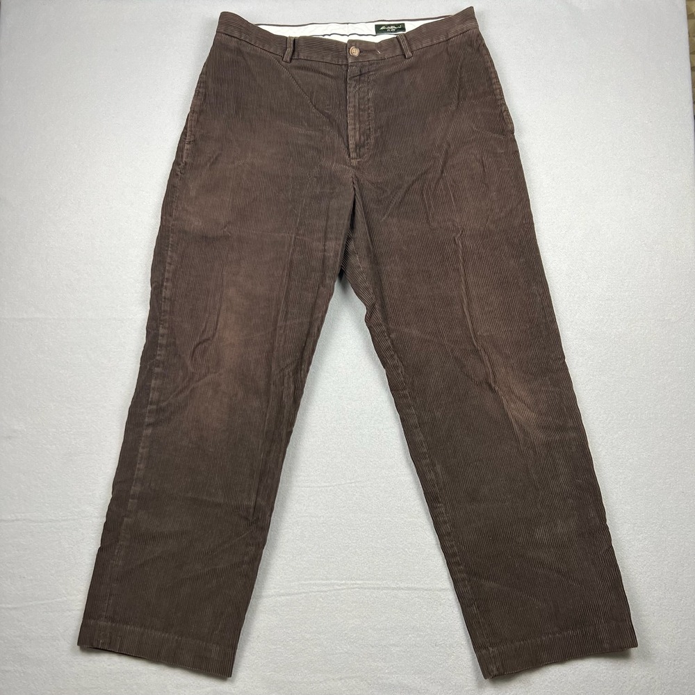 Eddie Bauer Men 36x32 Brown Corduroy Straight Leg Flat Front Chino Pants Vintage